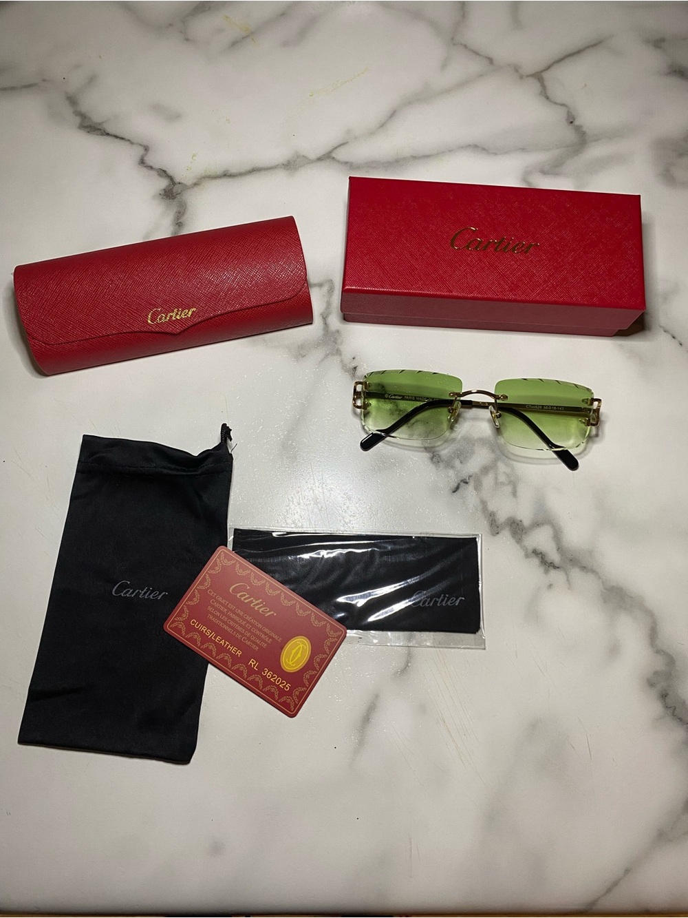 Cartier Green Gradient Rimless Sunglasses with Gold Hardware